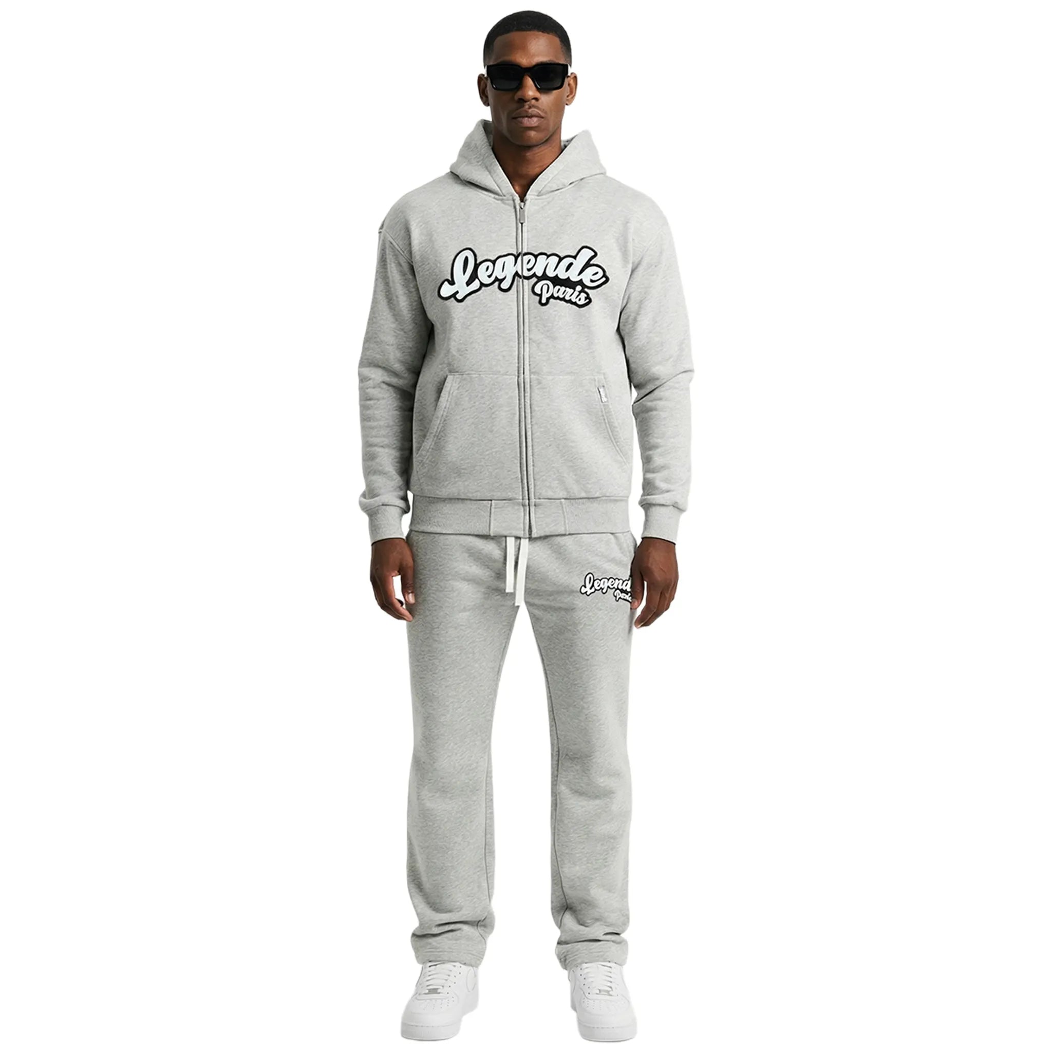 Front View of Légende Paris Gum Logo Grey Zip-Up Hoodie LPHOD033